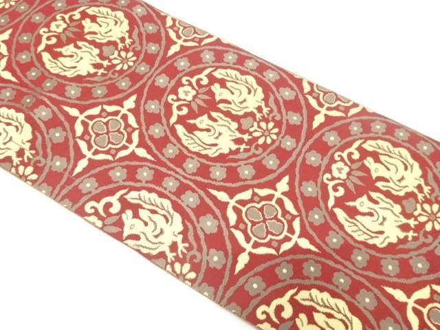 JAPANESE KIMONO / ANTIQUE FUKURO OBI / WOVEN FLOWER ROUNDEL
